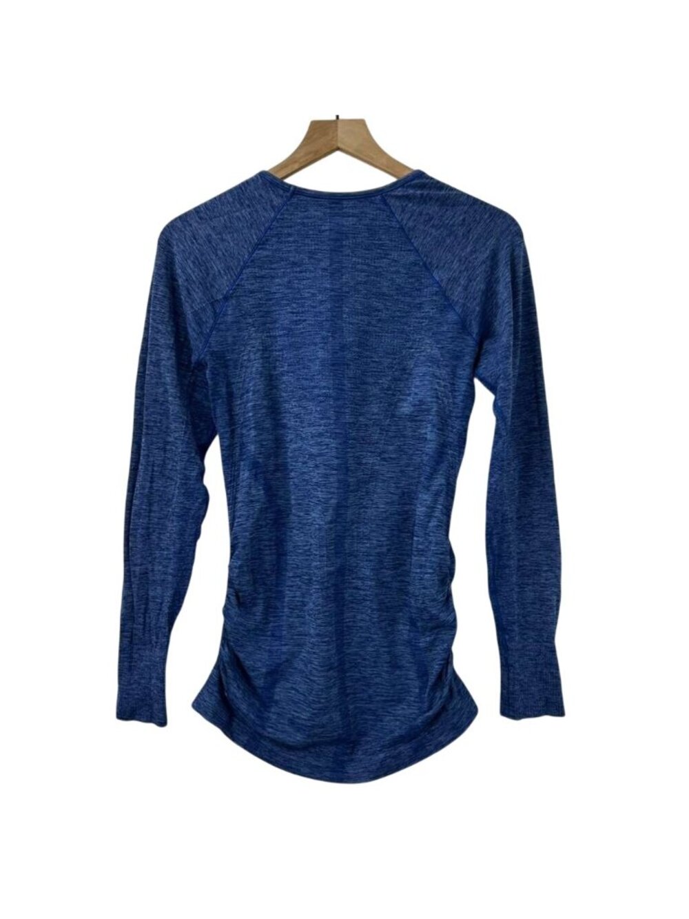 Athleta Women's Small Long Sleeve Speedlight Heather Blue Top Ruched Crewneck - Picture 3 of 14